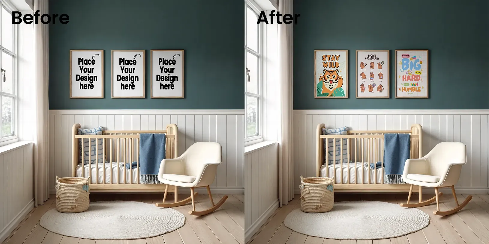 Poster design mockups of a children's room