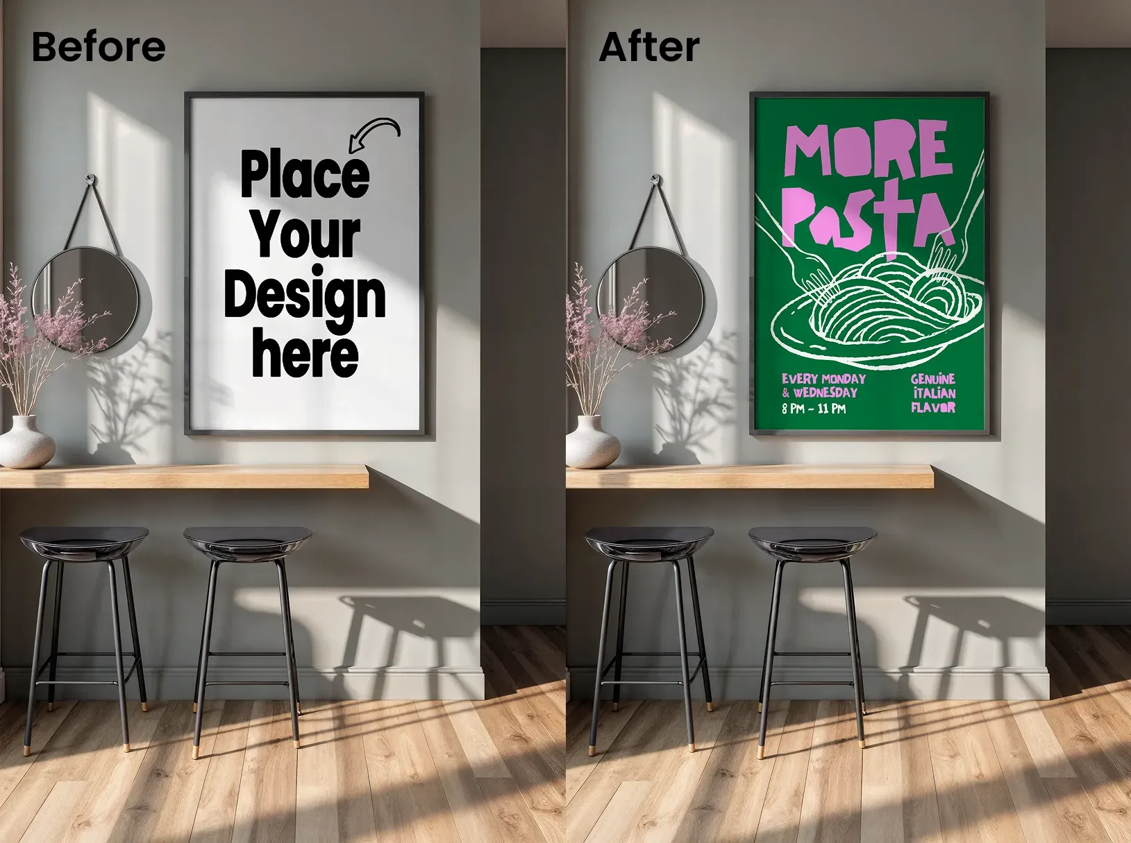 Poster design mockups of a restaurant offer board