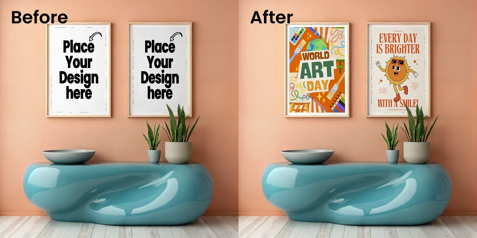 Poster design mockups styled with designer furniture
