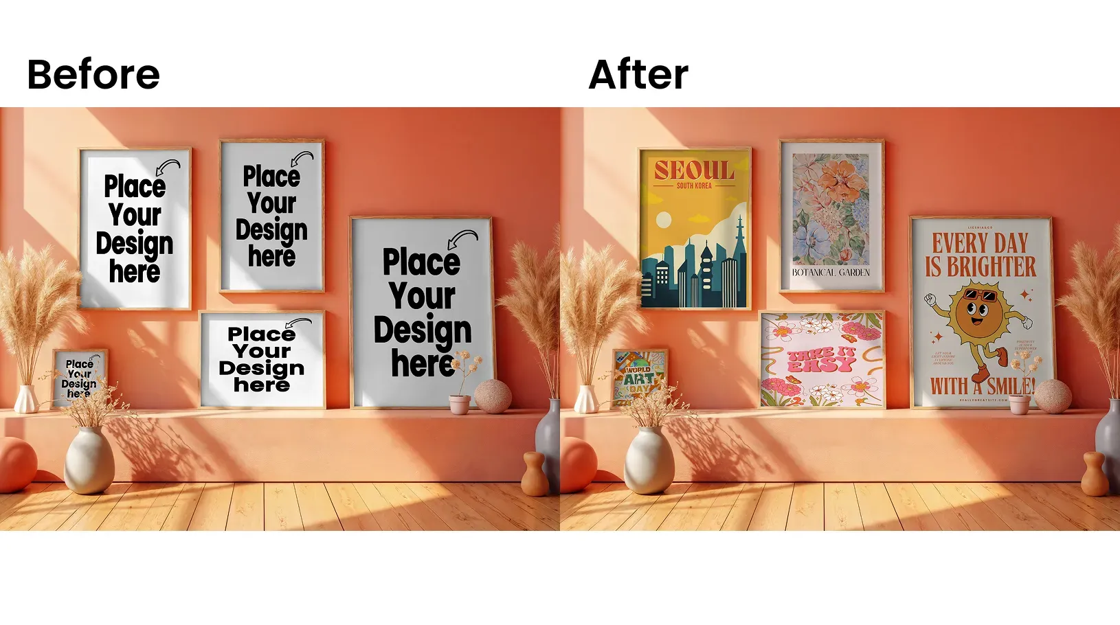 Poster design mockups with a colourful background