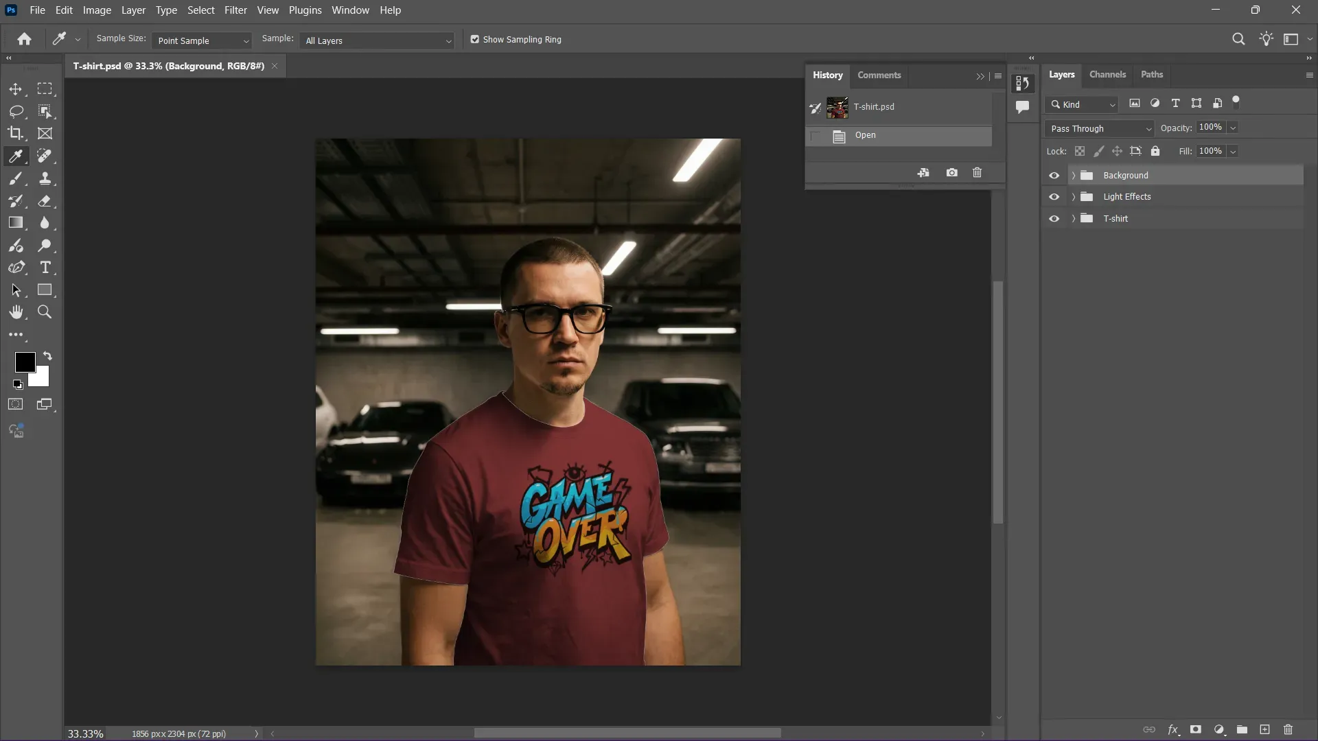 PSD t-shirt mockup will open in Photoshop