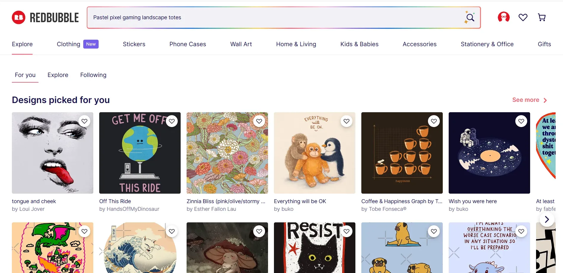 Redbubble dashboard page