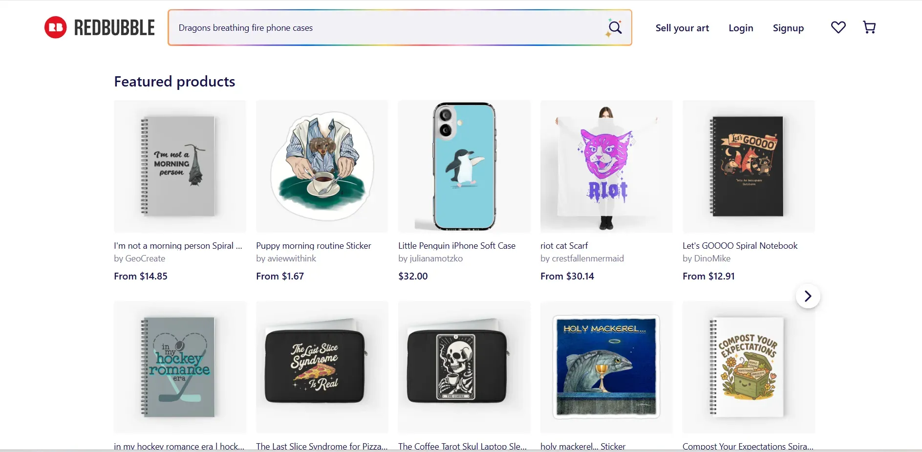 Redbubble landing page
