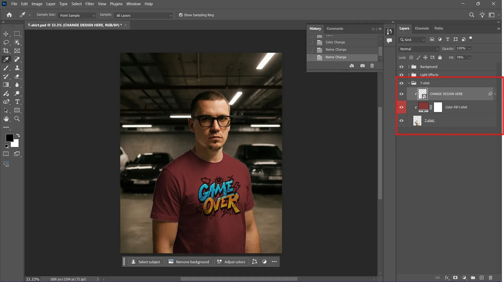 Select color fill t-shirt layer