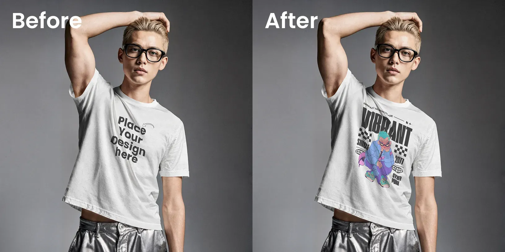 Short t-shirt mockup on a male model