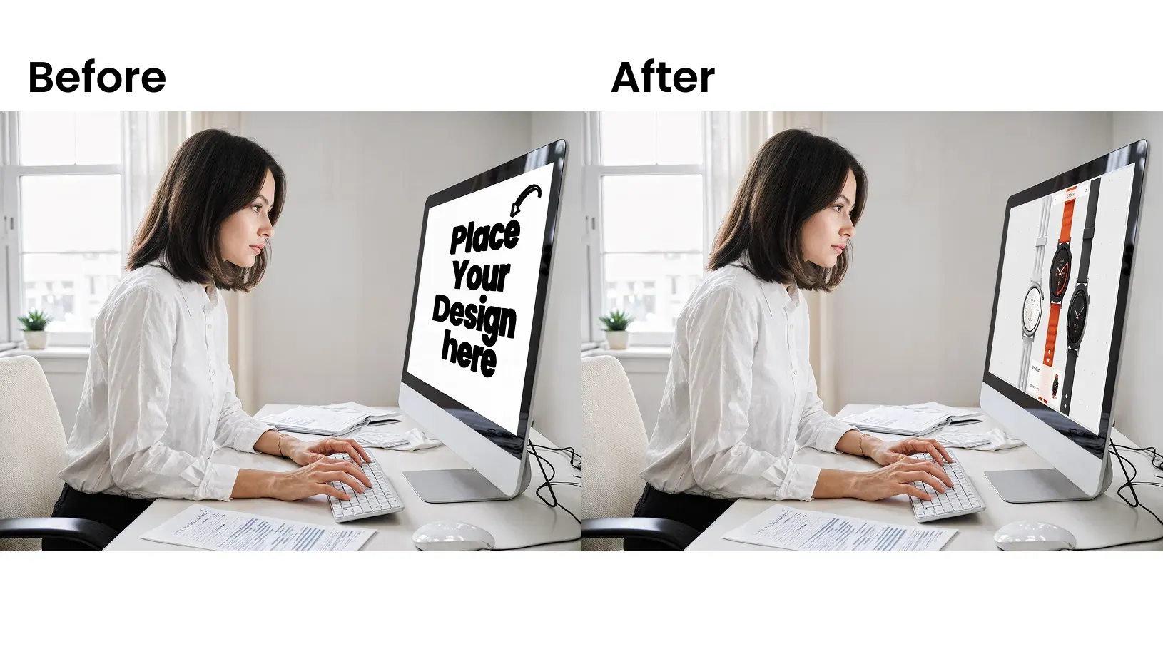 Side angle view of an iMac mockup