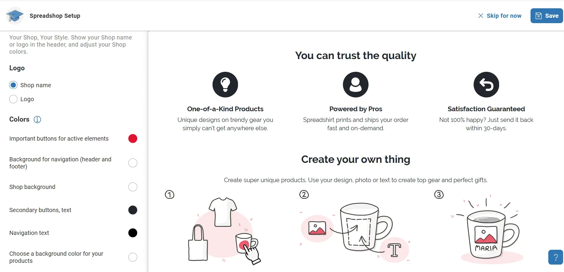 Spreadshop dashboard page