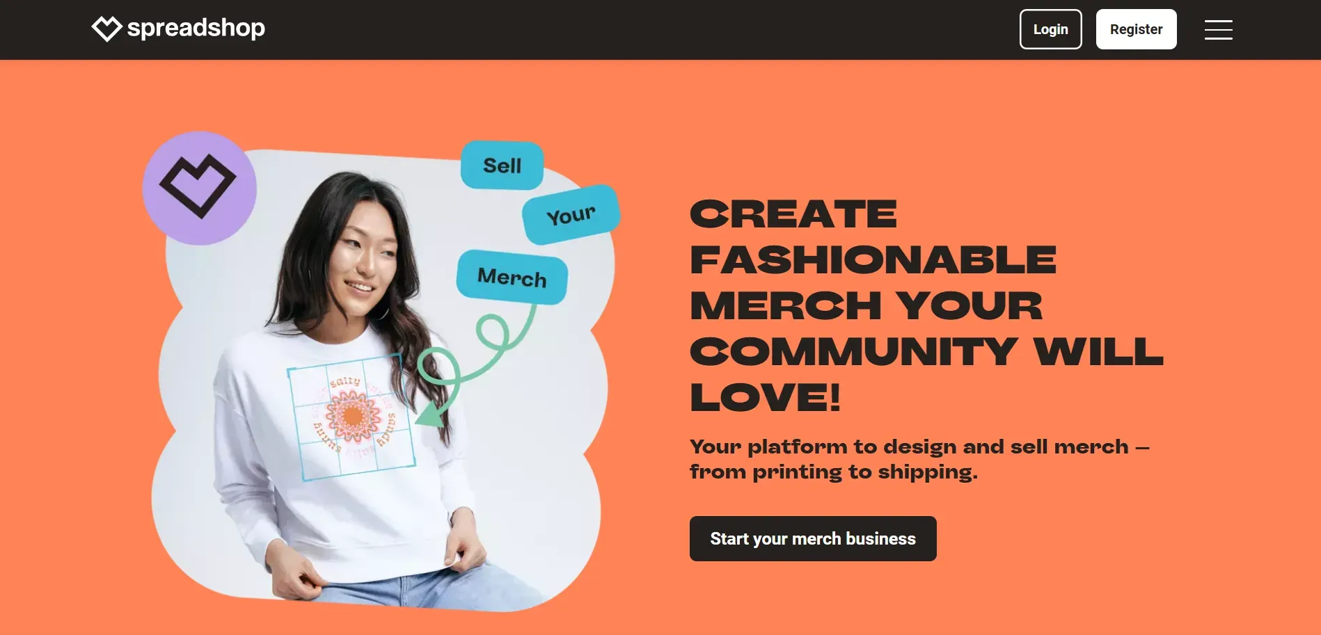 Spreadshop landing page