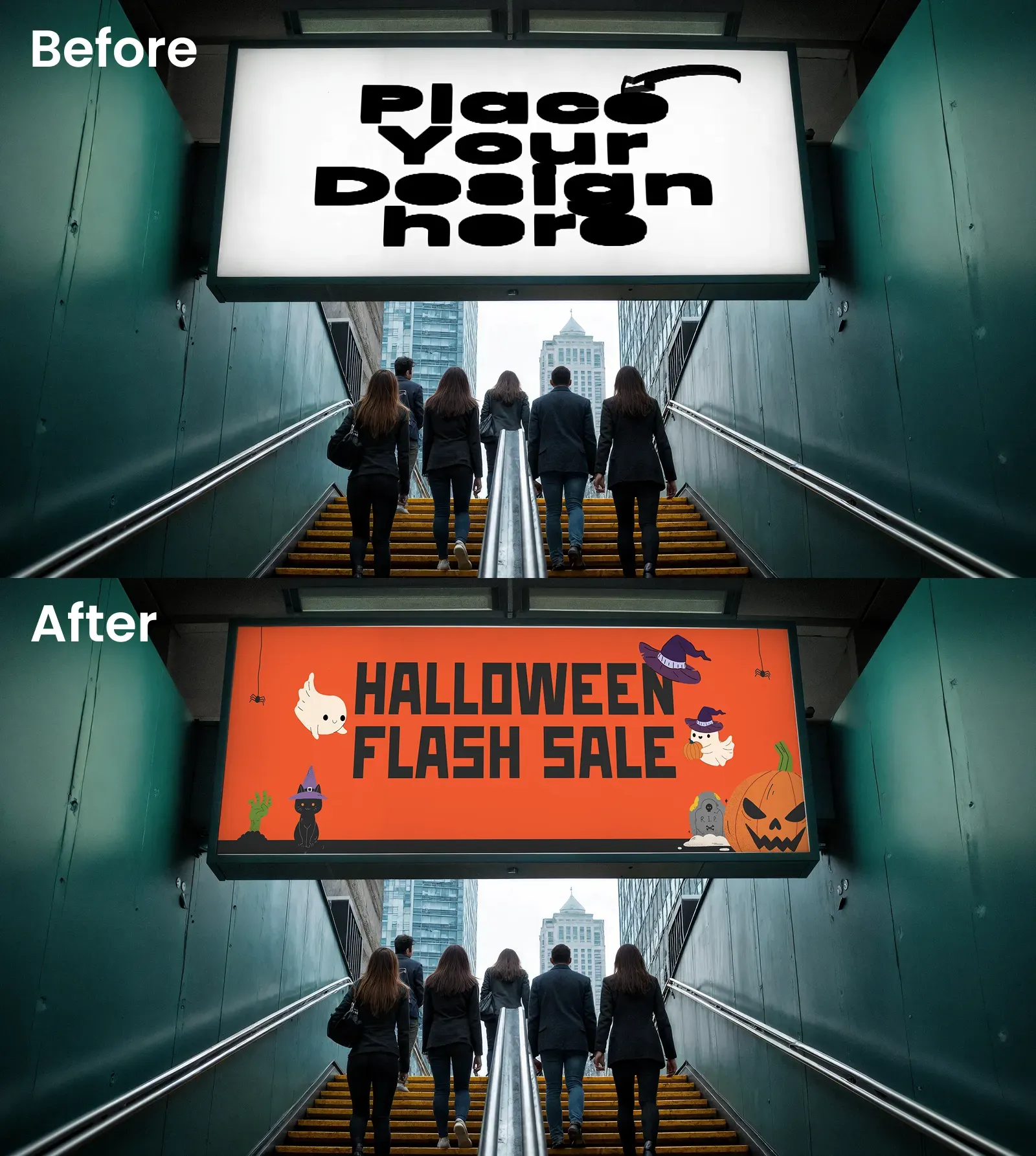 Staircase Billboard Mockup In An Urban Setting