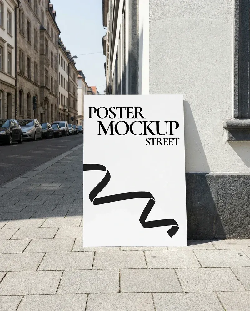 Street poster mockup placed on a sidewalk