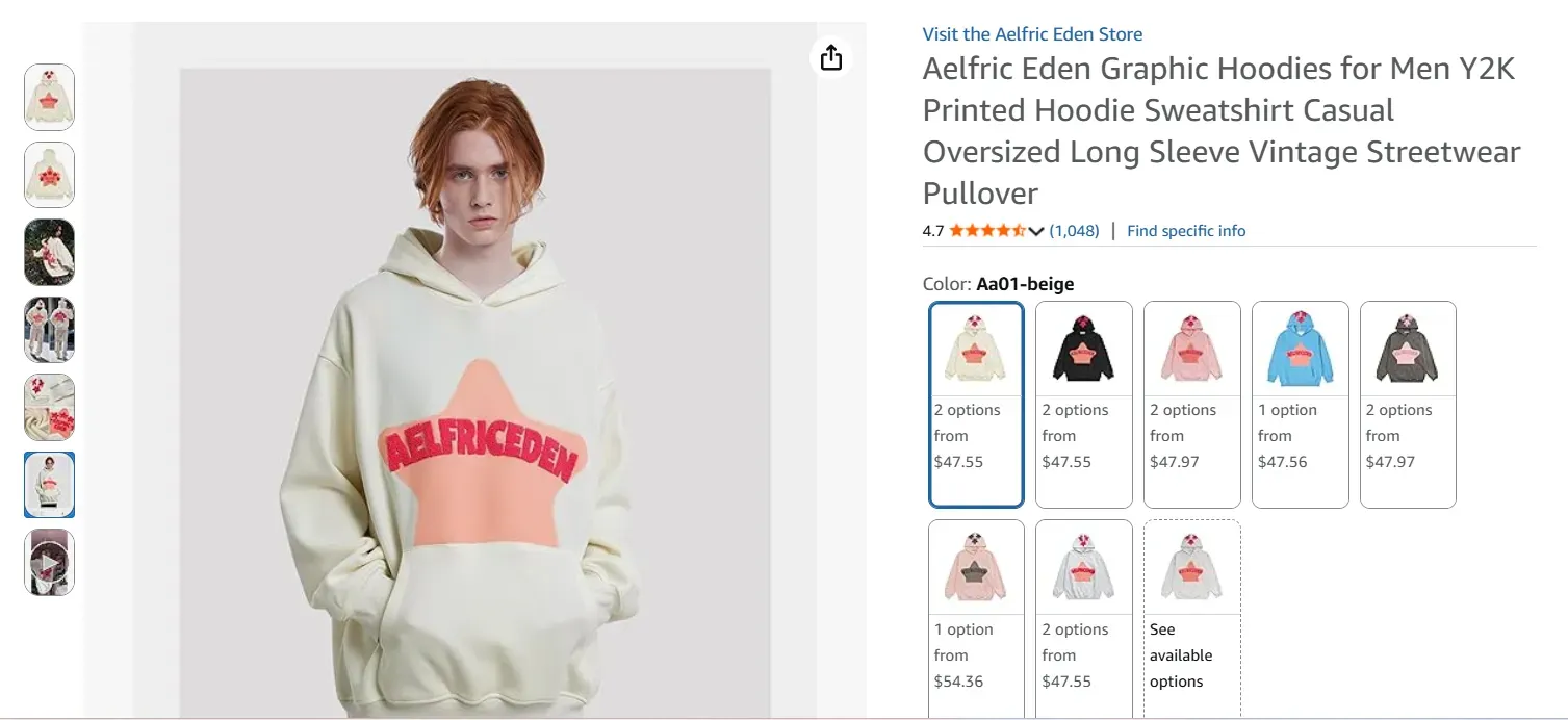 Streetwear themed hoodies on Amazon
