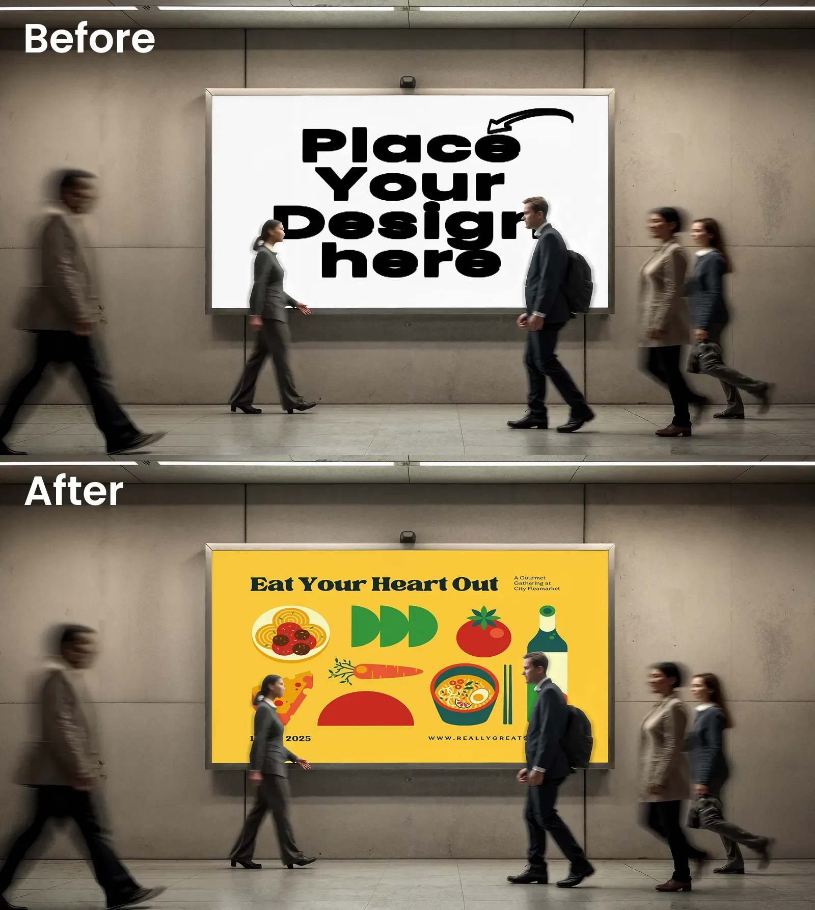 Subway Billboard Mockup Showing People In Action