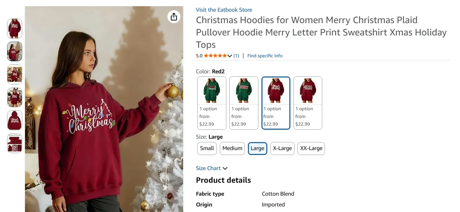 Christmas themed hoodies on Amazon