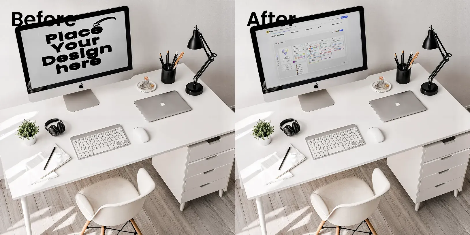 Top angle view of an iMac mockup