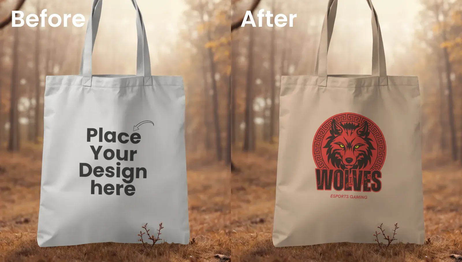 Tote Bag Mockup in a Misty Forest Landscape