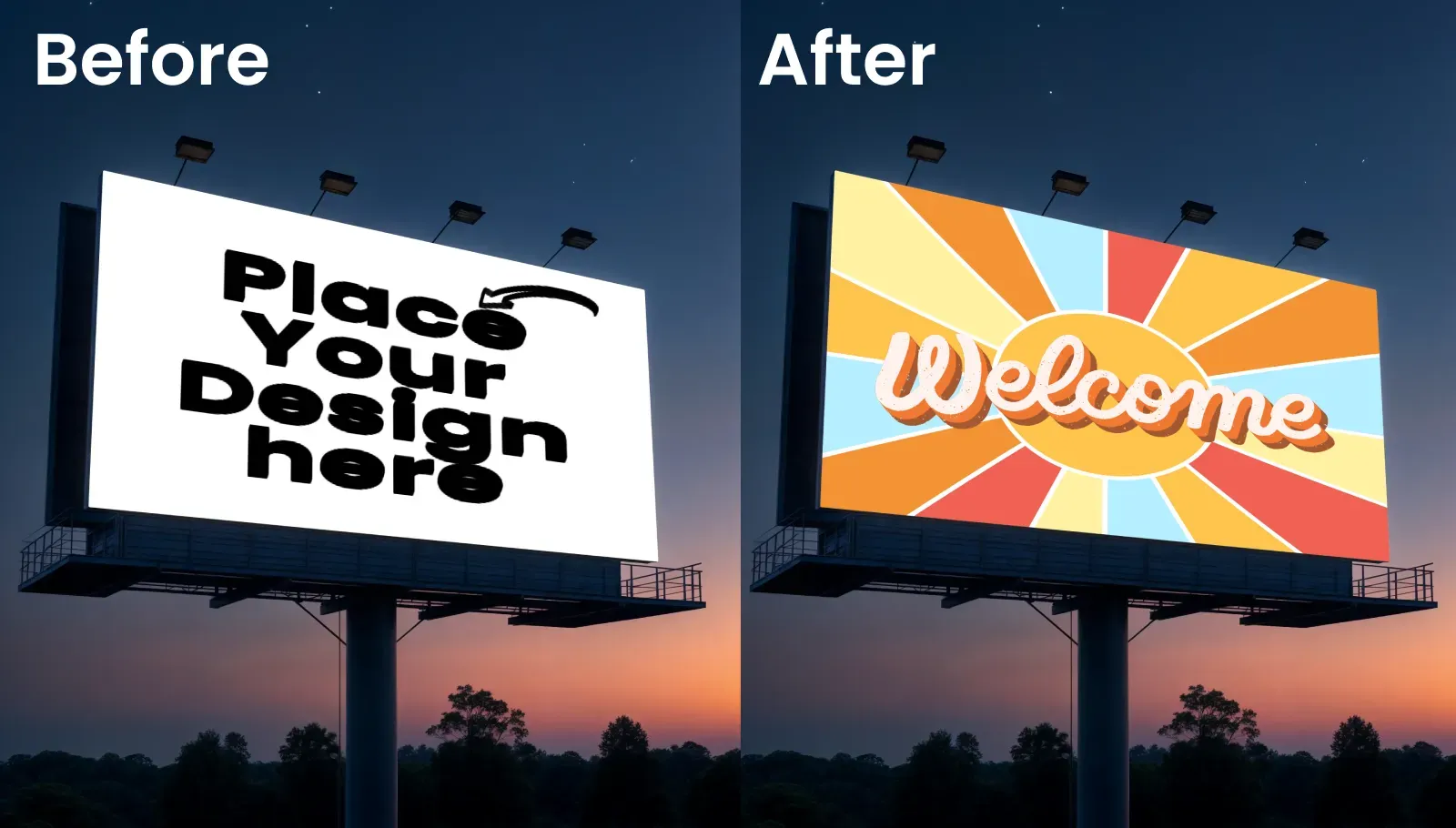 Twilight Billboard Mockup Over A Highway