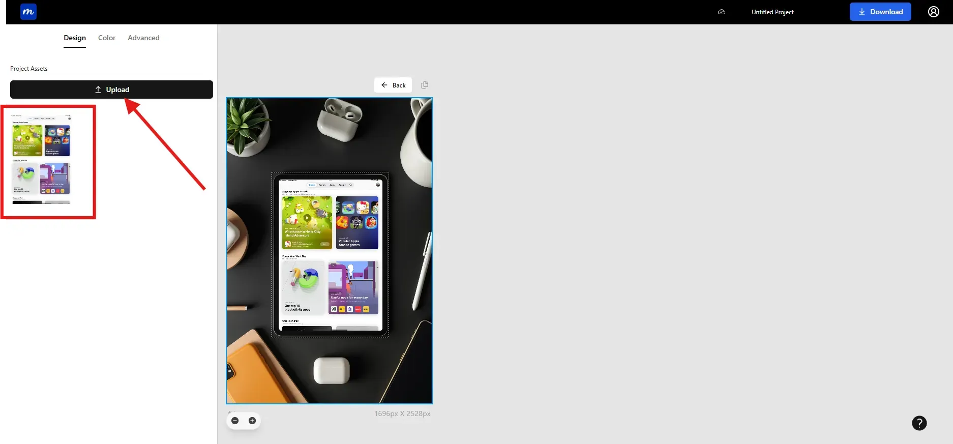 Upload app screen inside iPad mockup