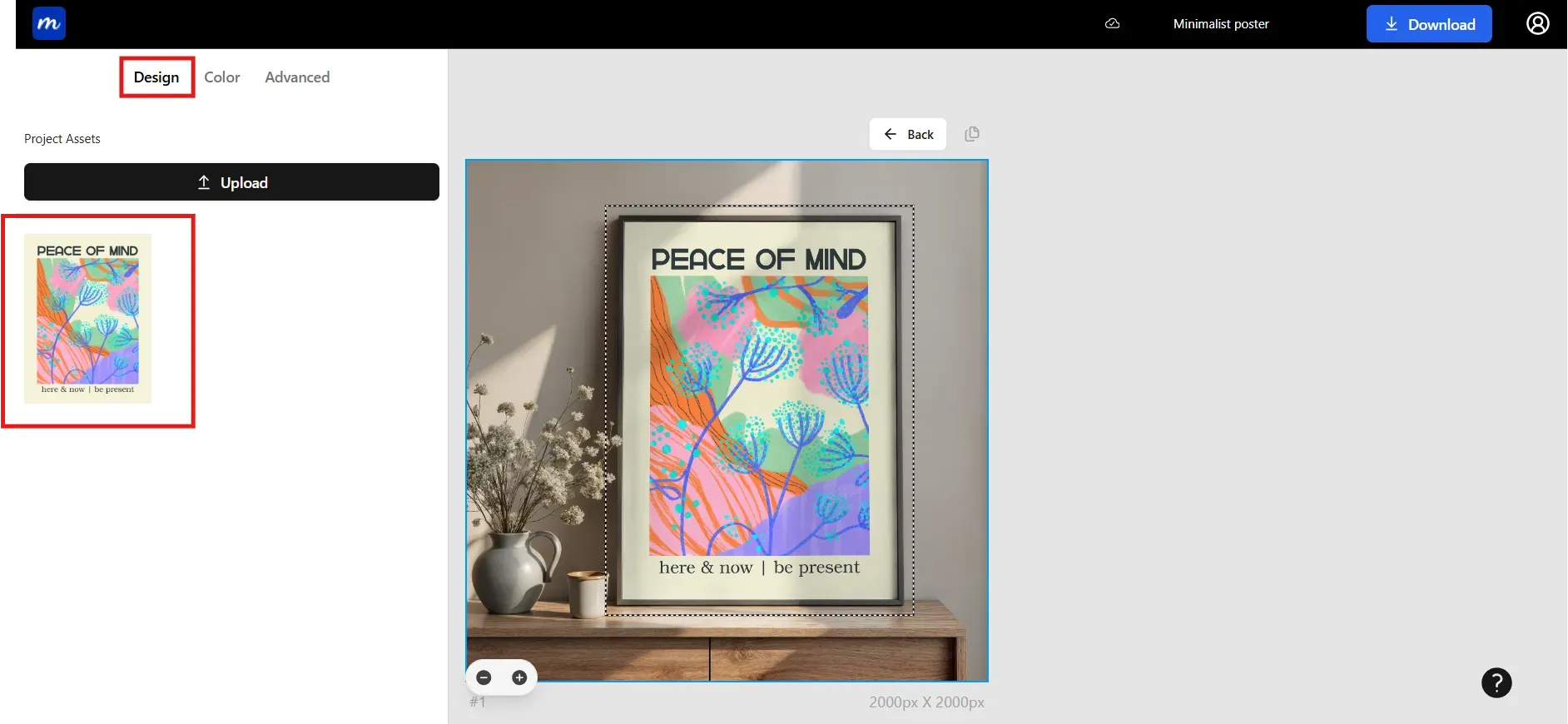 Upload a design on the poster mockup