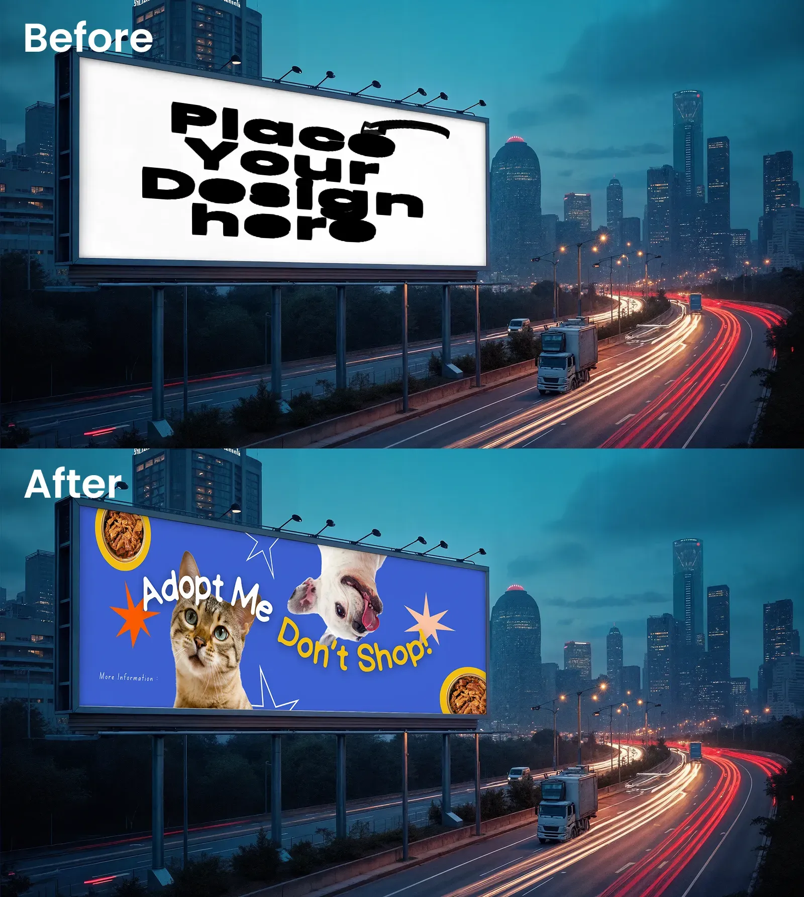 Vibrant Highway Billboard Mockup At Night