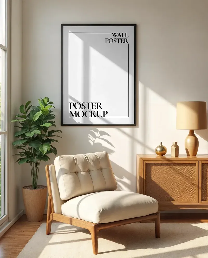 Wall poster mockup in a minimal interior setting