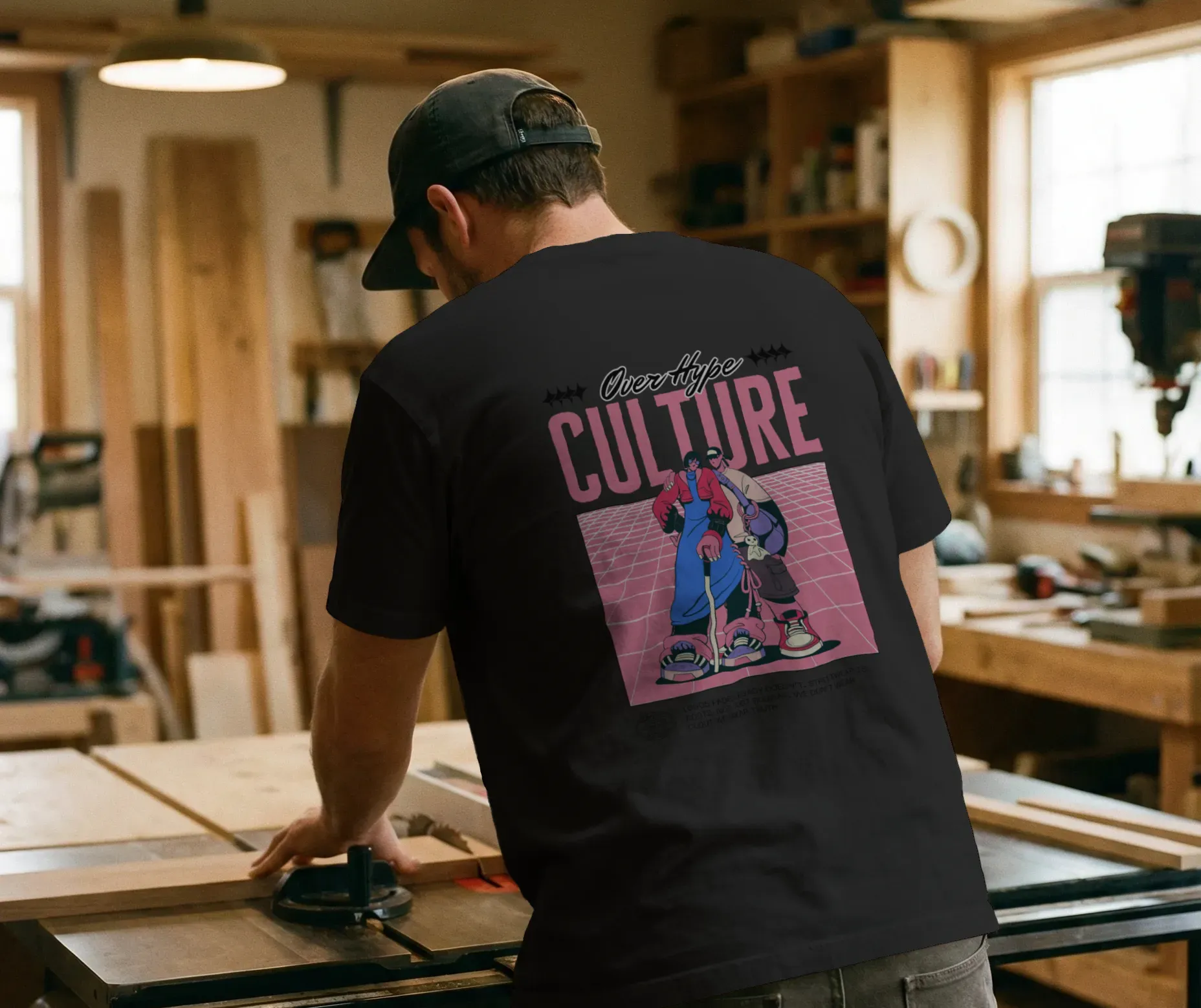 T-shirt mockup of a man working on a project