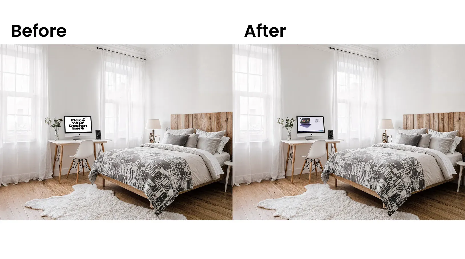 Wide angle view of an iMac mockup